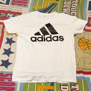Adidas Men's White and Black Logo Tee